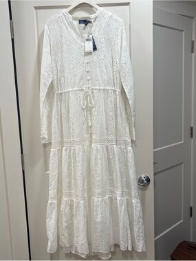 Ralph Lauren White 100% Cotton Maxi Dress—Slip Underneath—Summer/Event NWT $398
